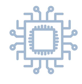 Illustration of a microchip or circuit board with electronic connections.