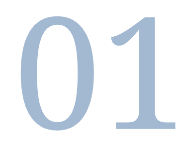 Large light blue number 01 on a white background.