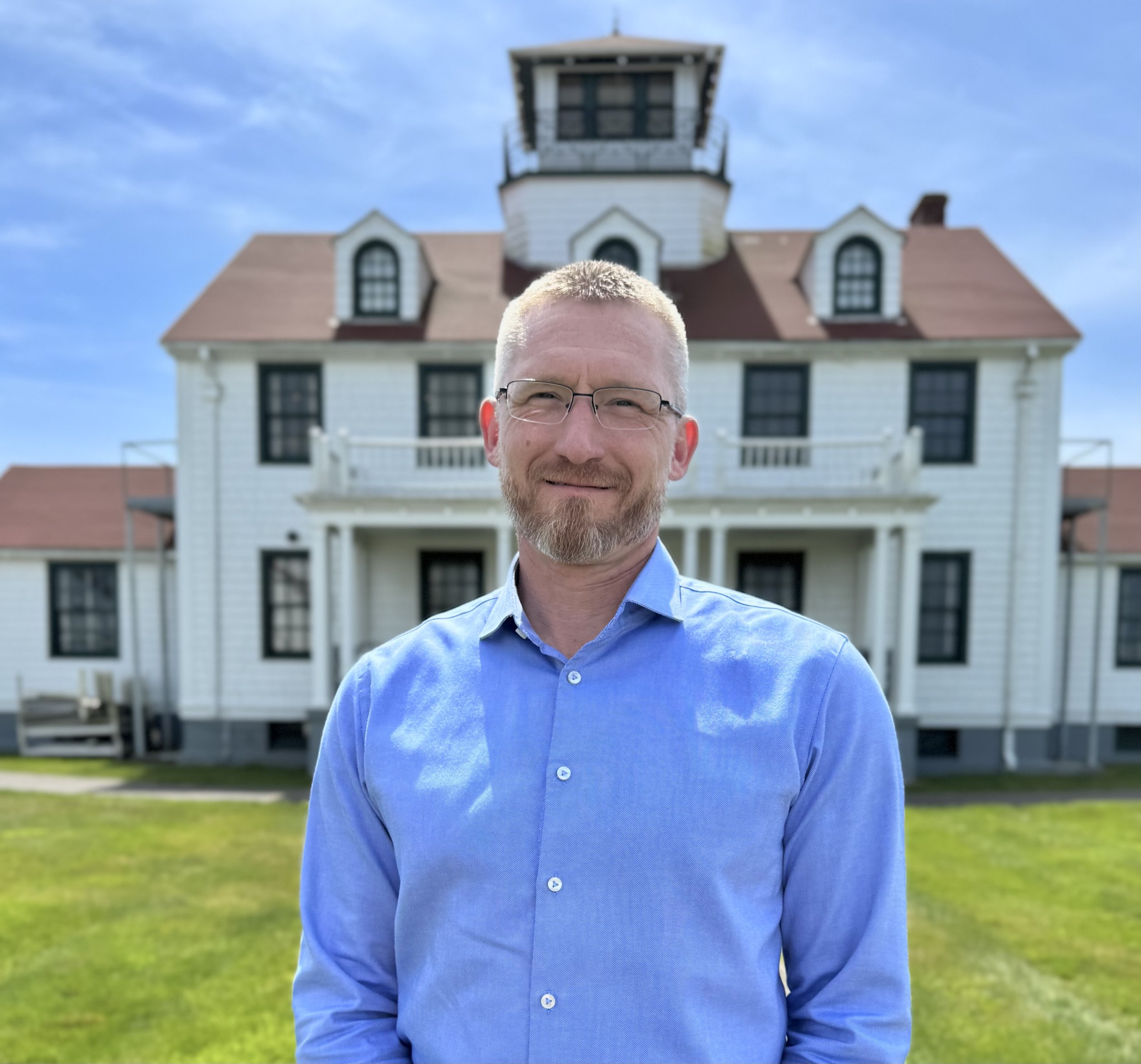 Ed Welter who is running for Grays Harbor Sheriff is standing in front of the Museum in Westport, Washington in Grays Harbor County.