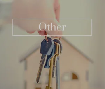 A hand holding keys with keychains labeled 'Other' in front of a small house.