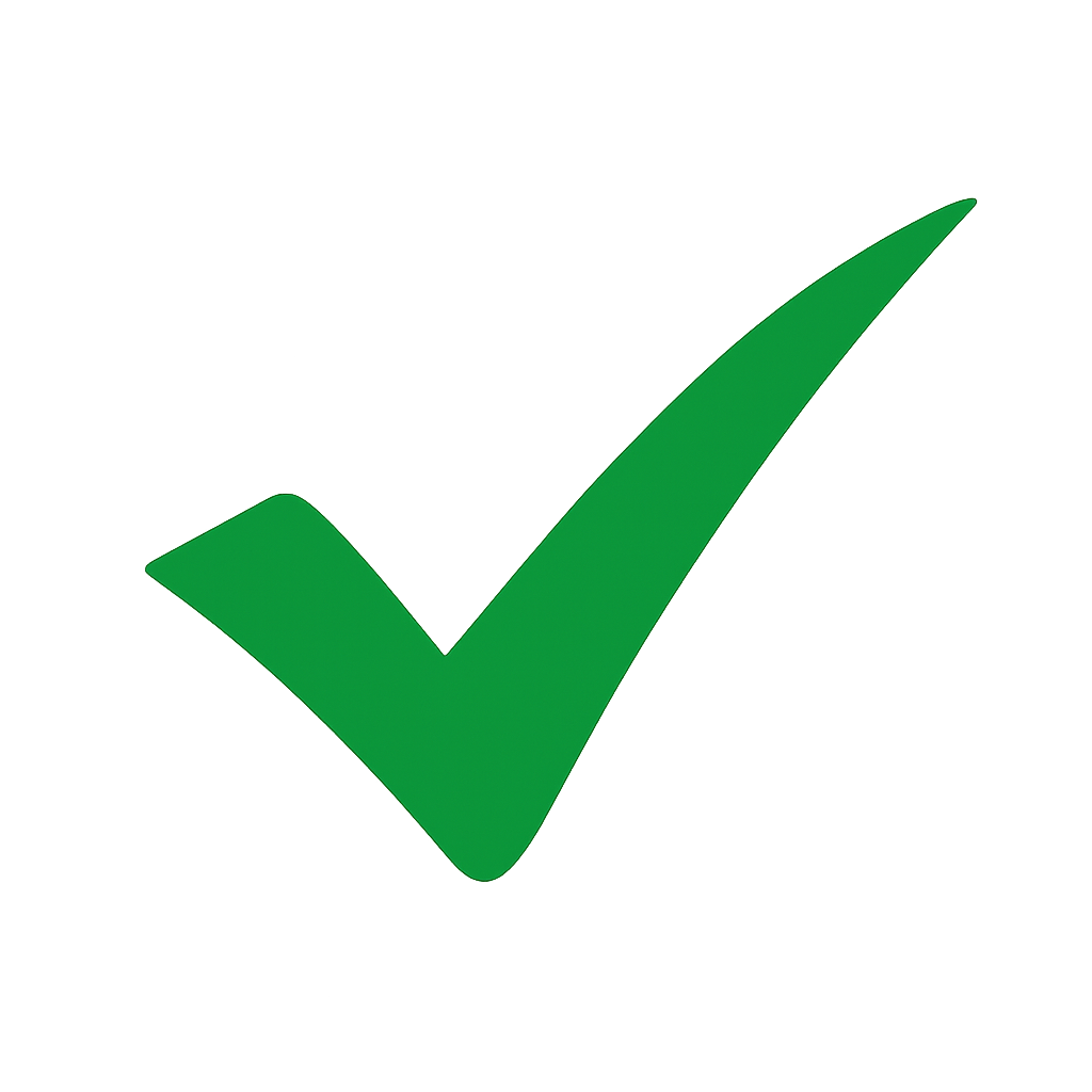 Marca de verificação verde com o texto "Comprovado" ao lado, indicando aprovação ou validação. qg plant