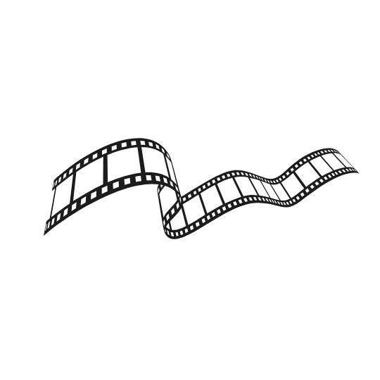 An illustration of a film strip curling and twisting in mid-air.