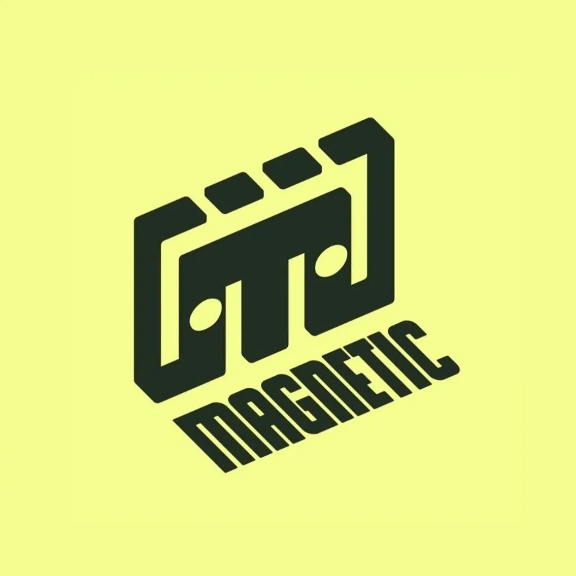 A yellow logo with two film strips and the words "MAGNETIC," a music sync licensing company run by Ken Lewis, Doug Brandt, Michael Maas, and Jame Panepinto, written below in bold black letters, set against a yellow background.
