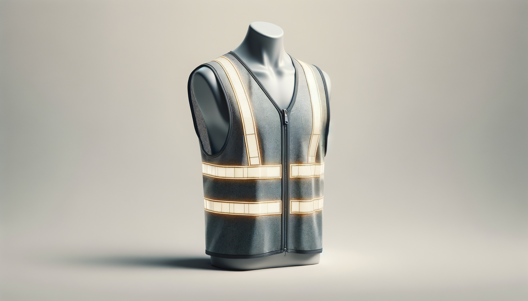 A futuristic sleeveless vest with illuminated reflective stripes on a gray mannequin torso against a plain background.