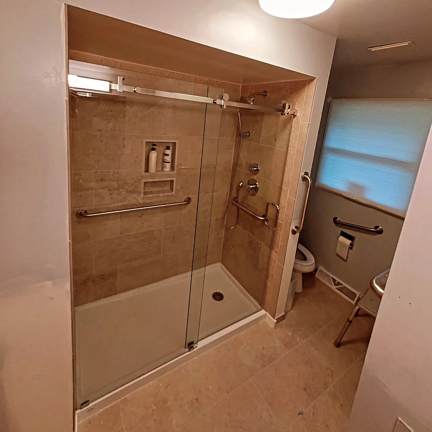 Tile shower project. 12x24 porcelain floor and shower walls.