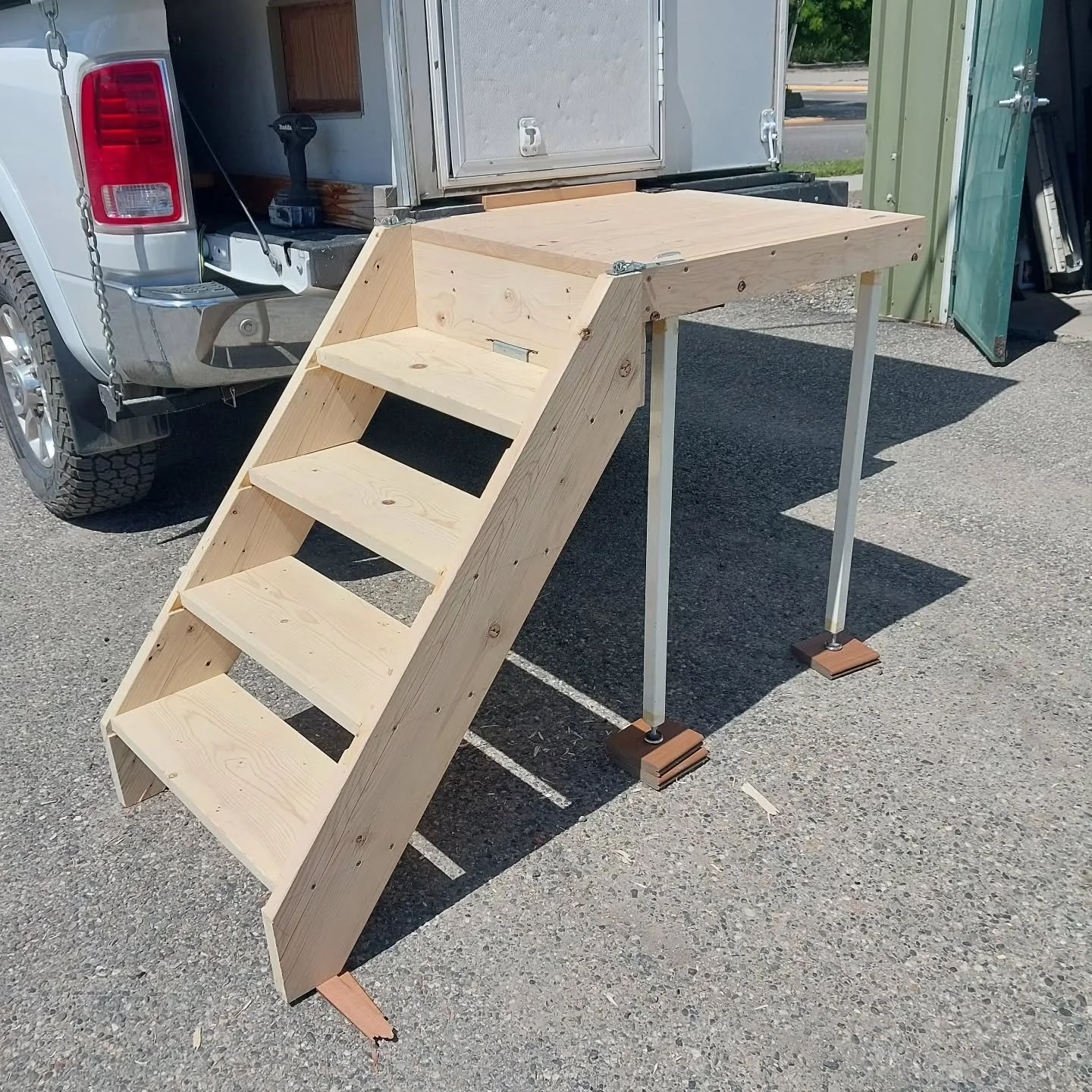 Finally got around to building stairs for the camper. Breaks down into two sections and is a vast improvement over the sketchy ladder I've been using.