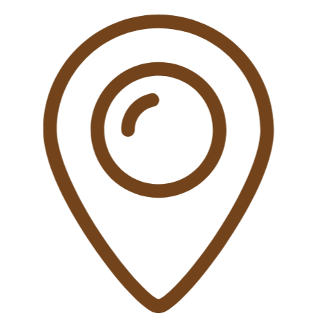 Map pin icon with a brown outline.