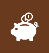 Icon of a piggy bank with coins above it