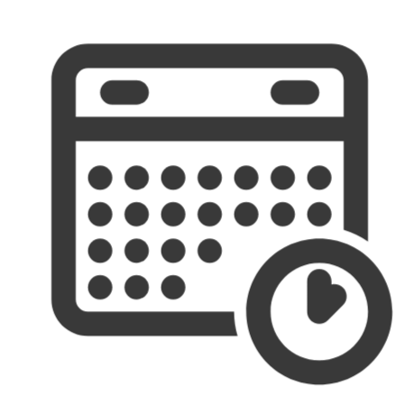 A calendar icon with a clock overlay.