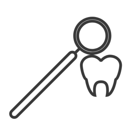 Outline of a dental mirror and a tooth.
