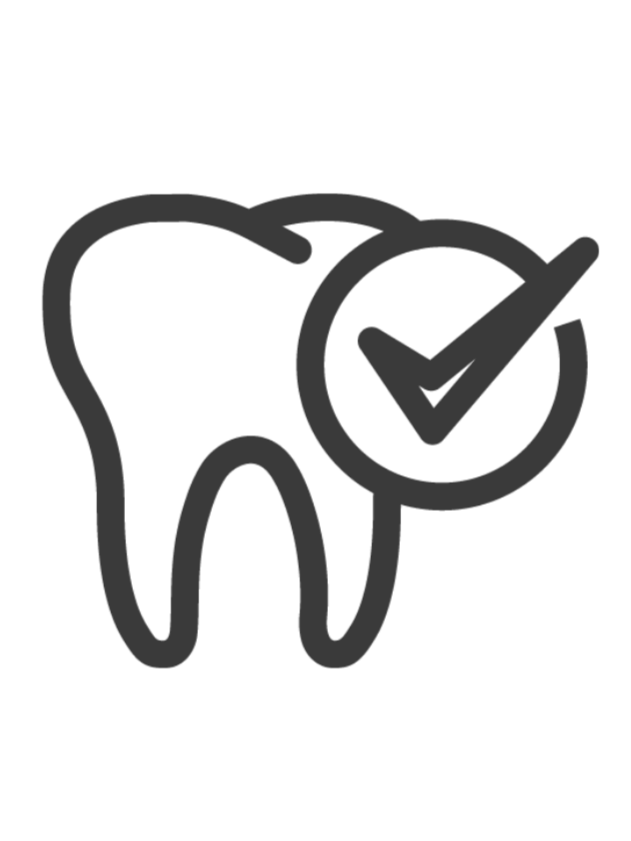 Illustration of a tooth with a checkmark in a circle, indicating dental health or dental care.