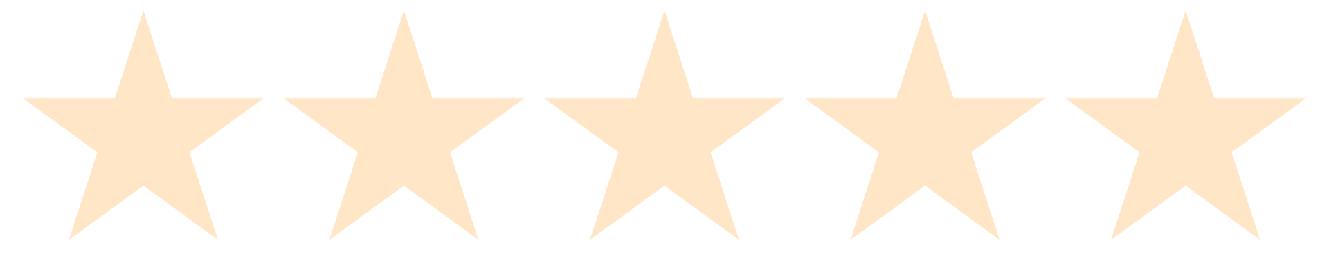 Five beige stars in a horizontal row on a transparent background.