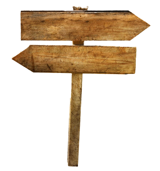 Wooden directional signpost with two blank arrows pointing left and right.