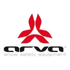 Logo of AVA snow safety equipment featuring stylized red snowflakes and black text