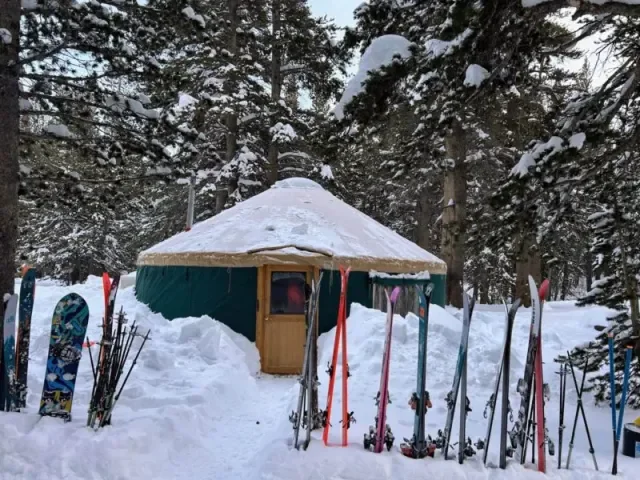 Yurt with Skis in snow