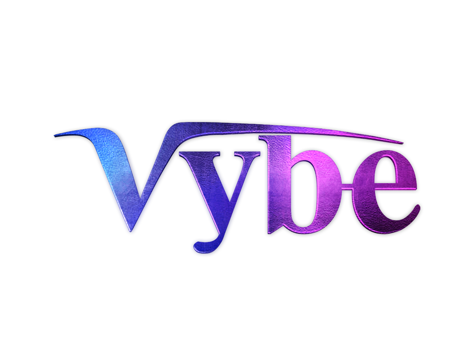 Neon sign that reads 'Vybe' in blue and purple colors with a dark background.