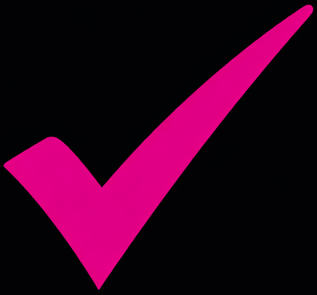 Pink checkmark on a black background.