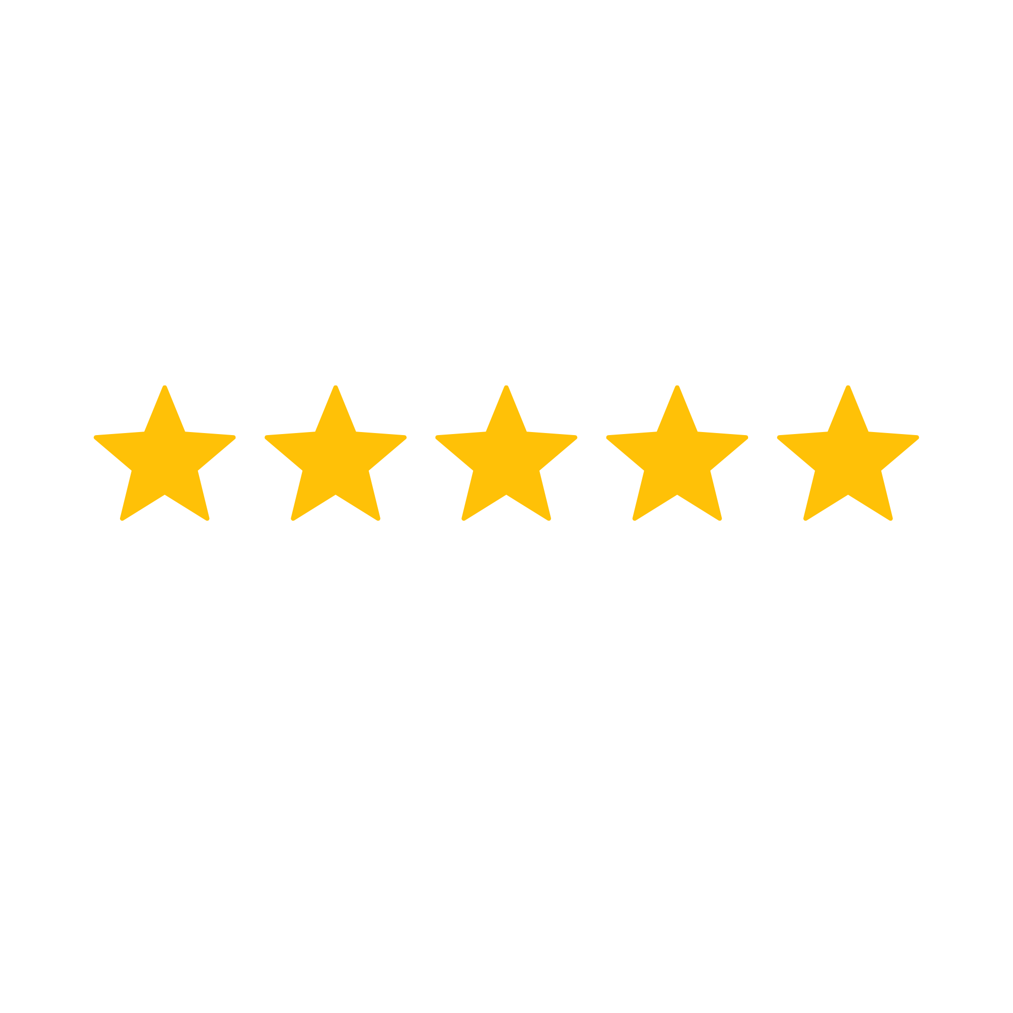 Six gold stars lined up on a black background, with the phrase "5 Star Review" above them.