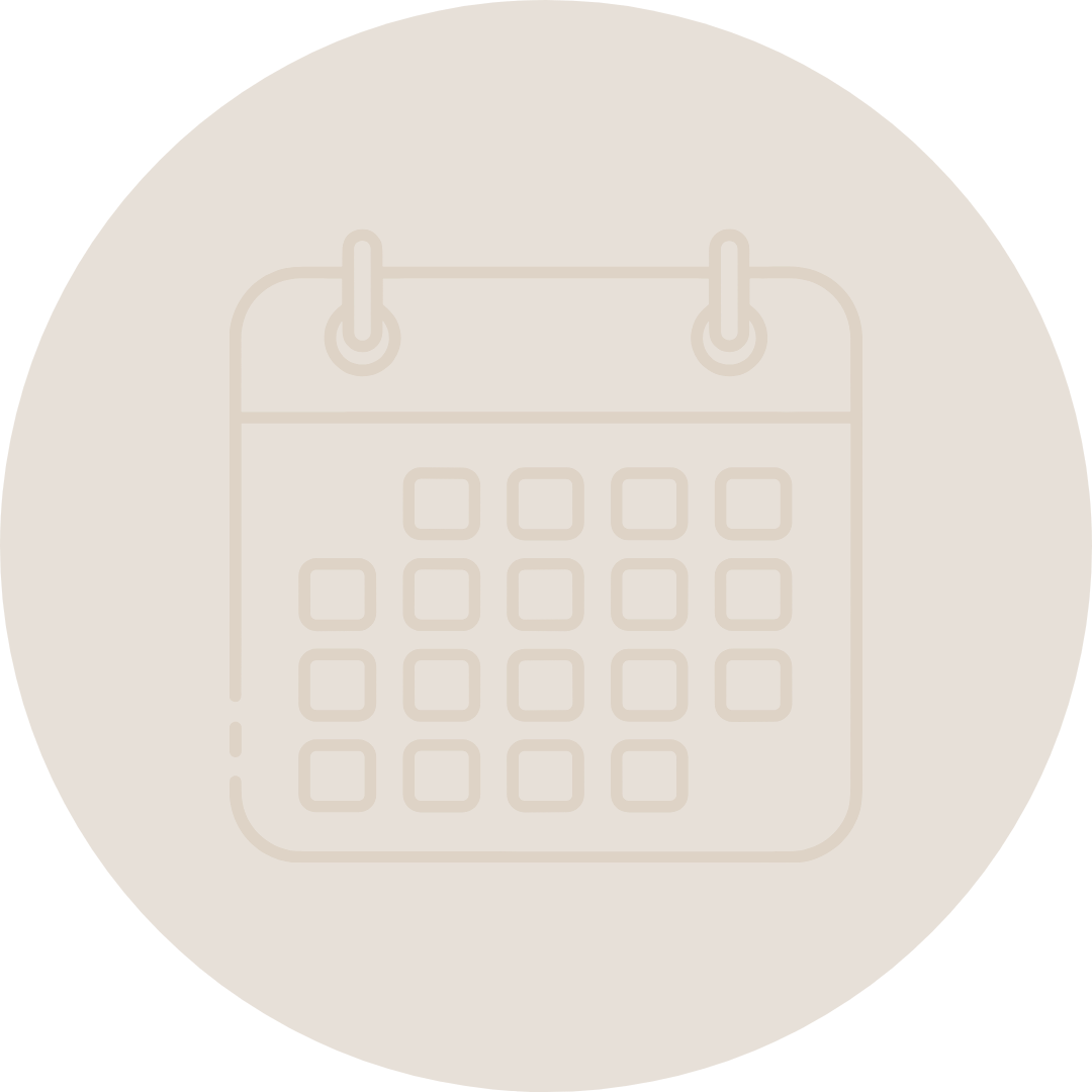 Faint outline of a calendar with a beige background.