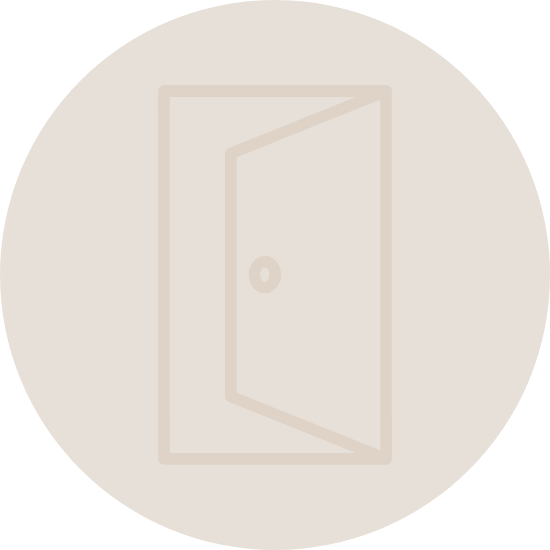 Icon of a partially open door, beige background.