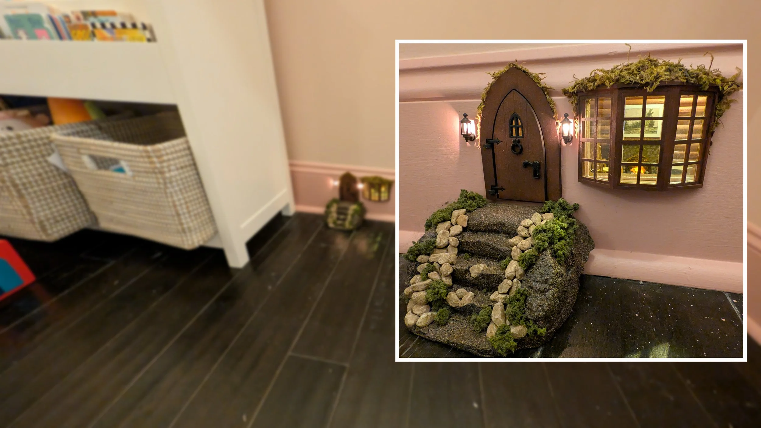mouse house built into nursery baseboard