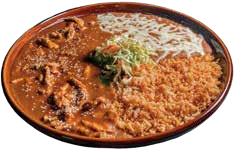 A plate of Mexican food with tacos, rice, and beans