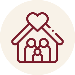 Illustration of a family inside a house with a heart above, representing love or home.