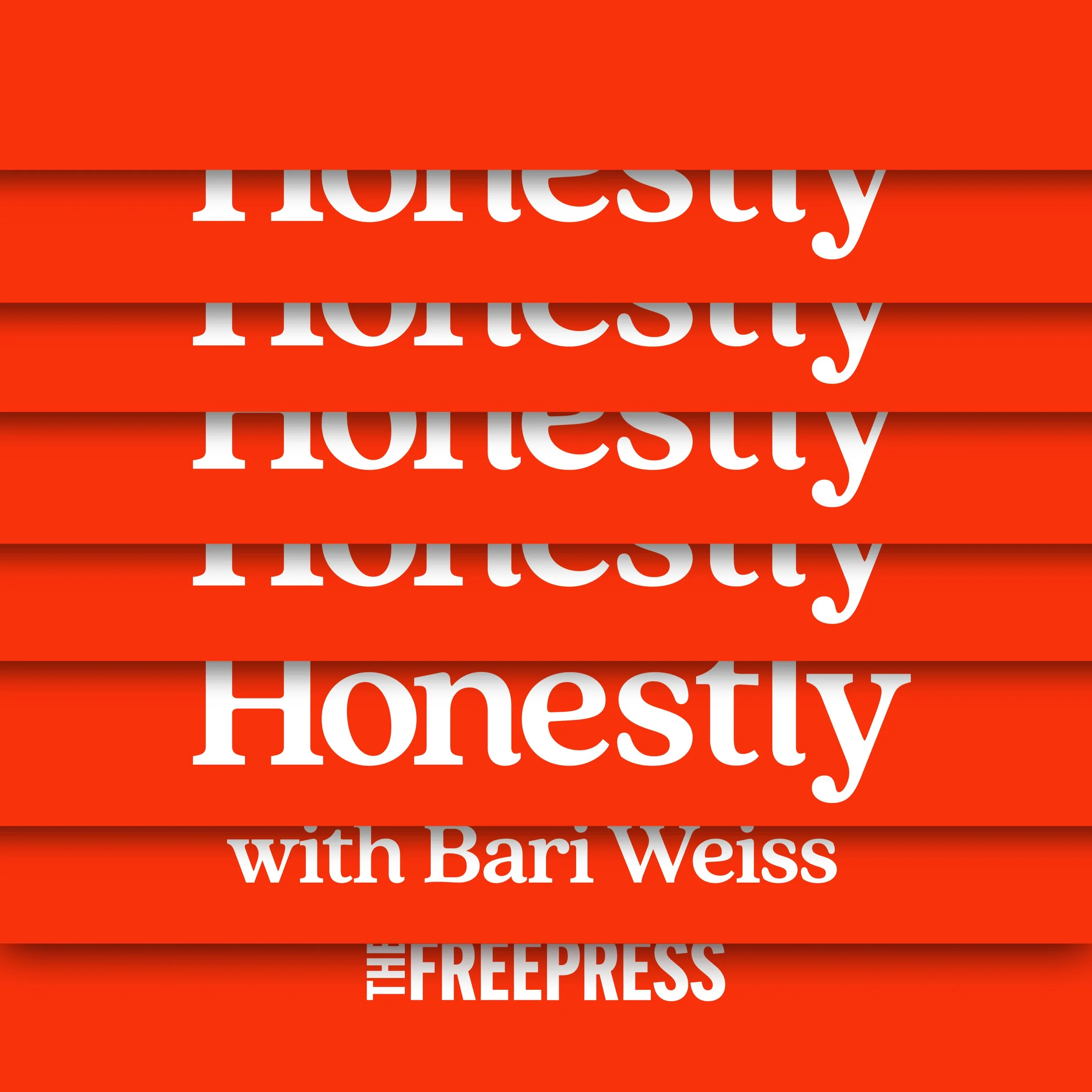 Red background with white text reading 'The Honest Fruit Report with Bari Weiss'.