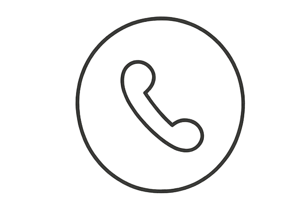 Outline of a phone receiver inside a circle, representing a phone or call icon.