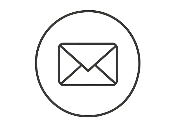 A black circular icon with a simple outline of an envelope inside, representing an email or message.