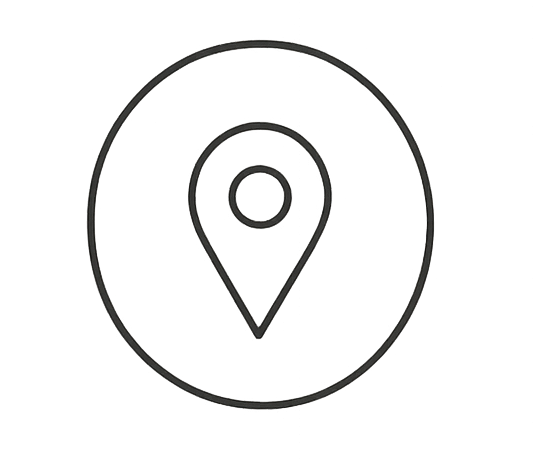 An icon of a map pin inside a circle, representing location or navigation.