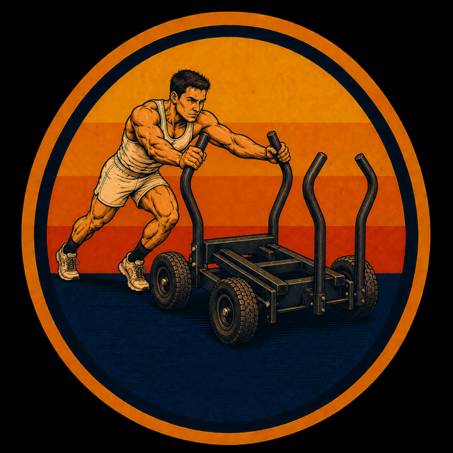 TANK PUSH/PULL: A full-body strength and conditioning challenge—push the weighted tank down the 10 Meter track, then pull it back using TRX handles.