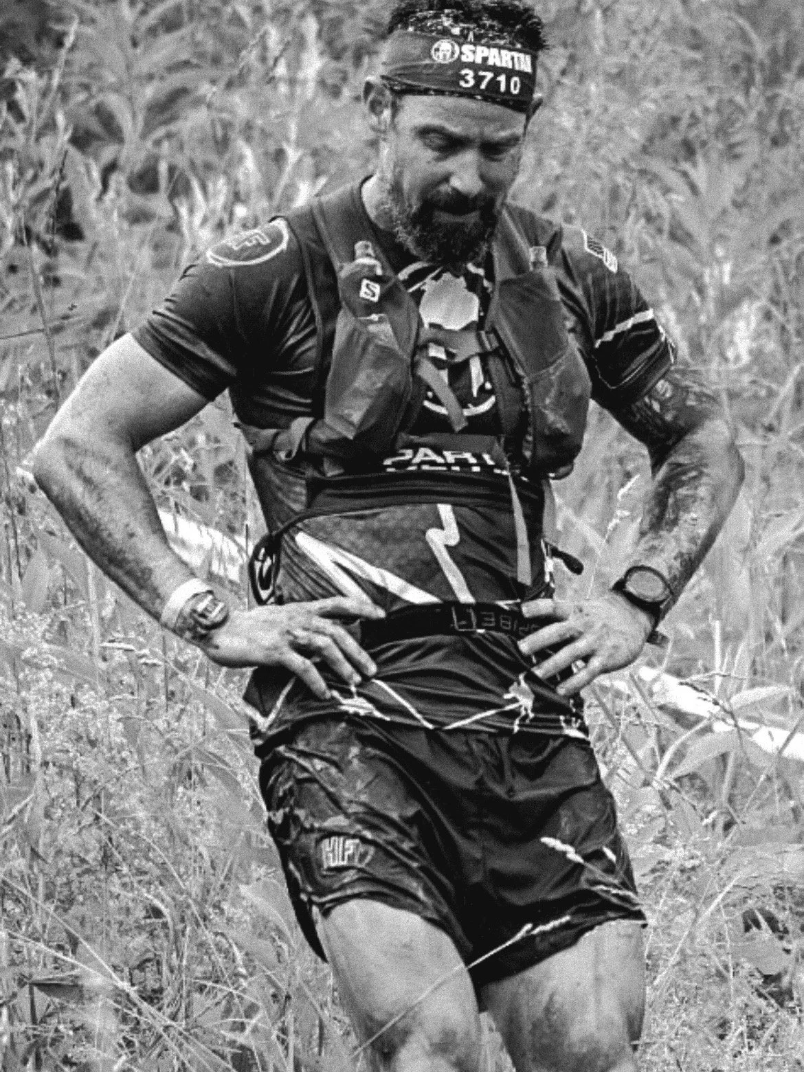 Coach Ryan Hart just after the brutal sandbag carry at the 2024 Cincinnati Spartan Ultra Obstacle Course Race.