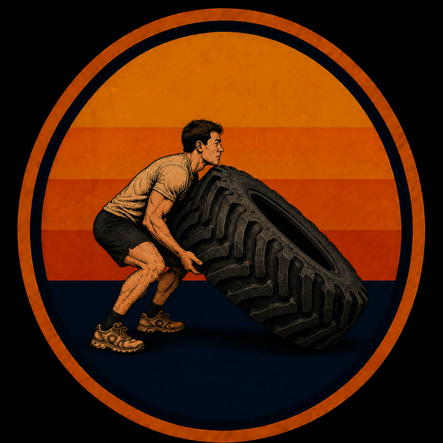 TIRE FLIPS: A full-body test of raw strength and power—lift the heavy tire from the ground, drive it forward, and flip it over.

