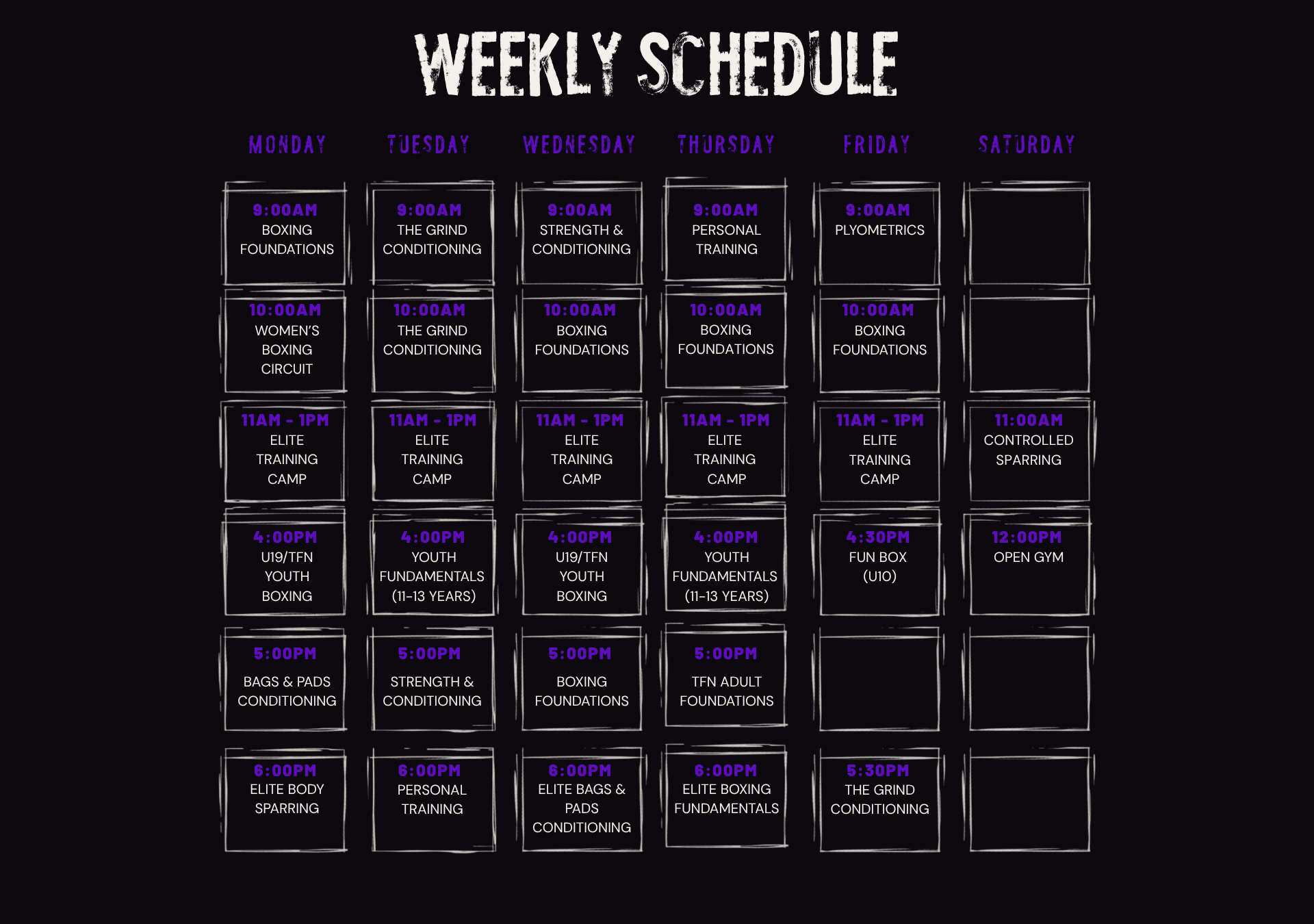 37 Boxing Weekly Schedule