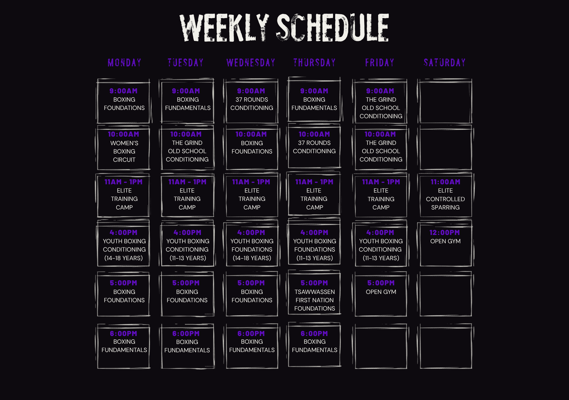 37 Boxing Tsawwassen Weekly Schedule