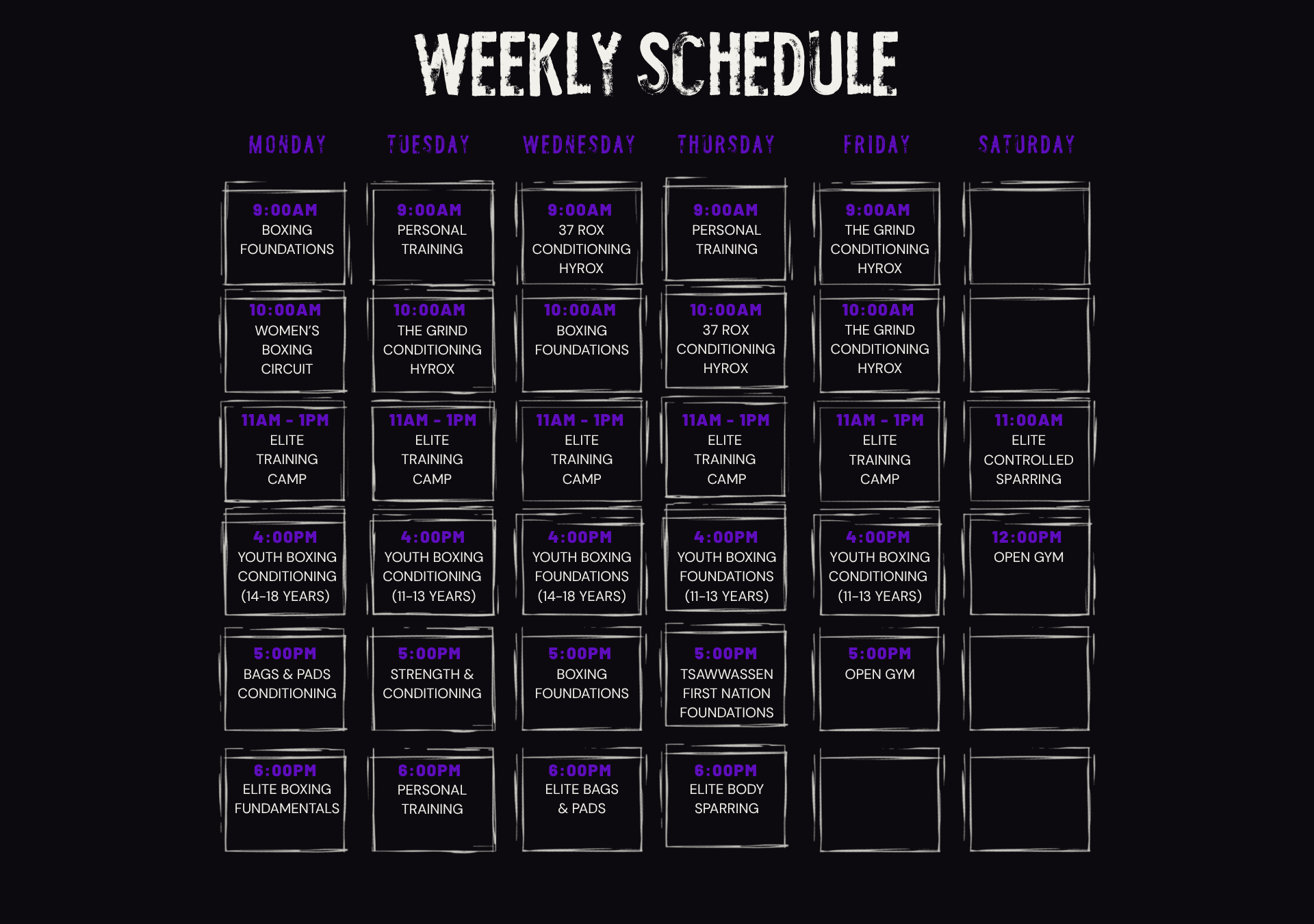 37 Boxing Tsawwassen Weekly Schedule