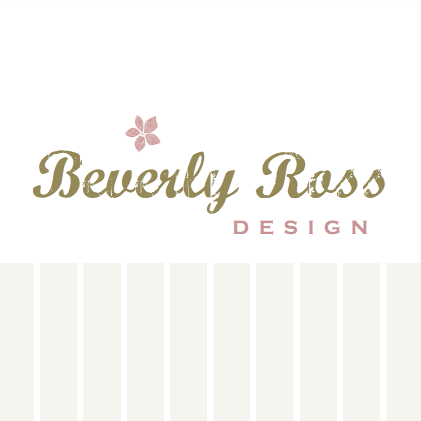 Logo for Beverly Ross Design with a pink flower and light pink text on a white background.