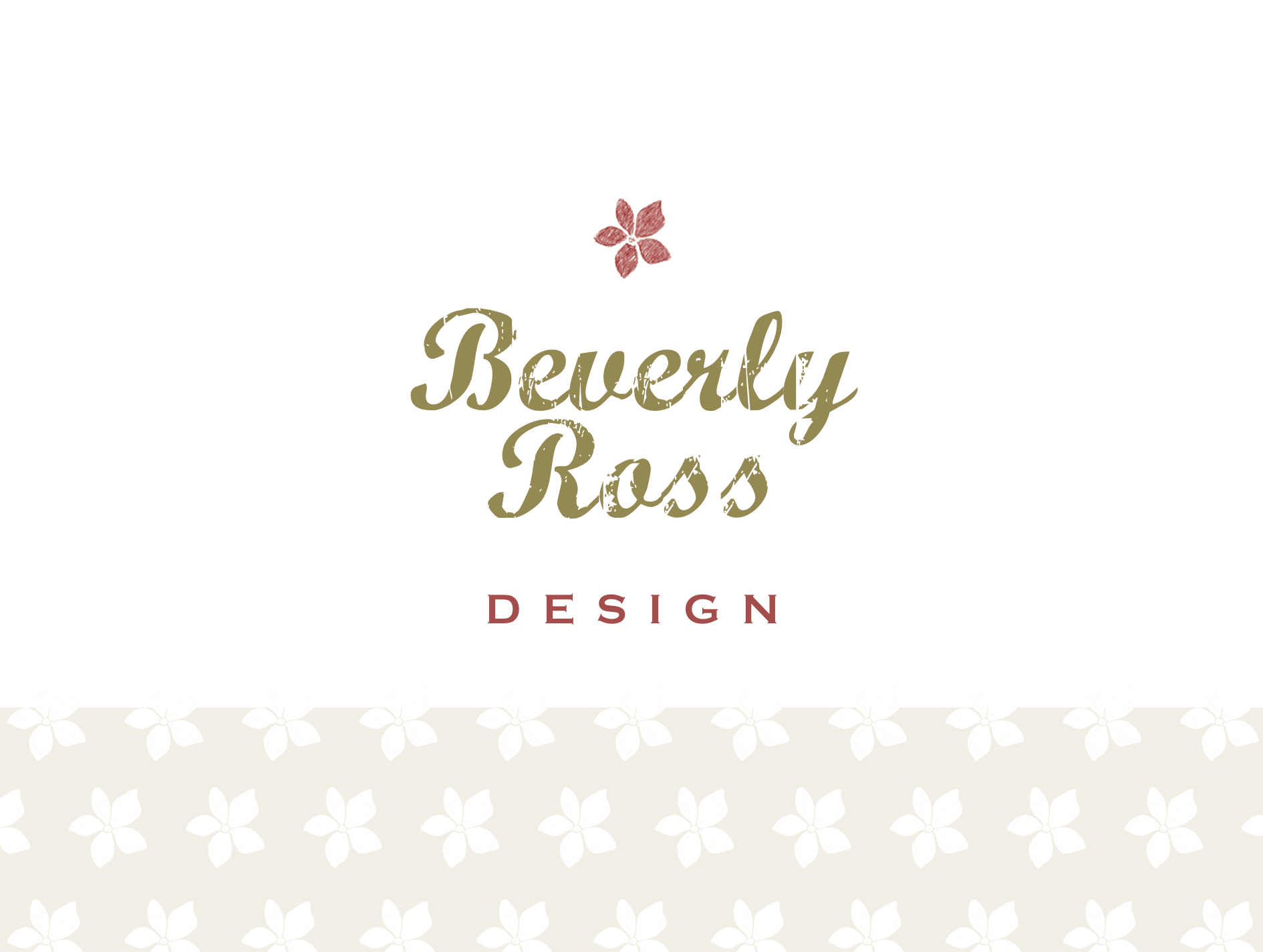 A logo for Beverly Ross Design featuring stylized text and a decorative floral element.