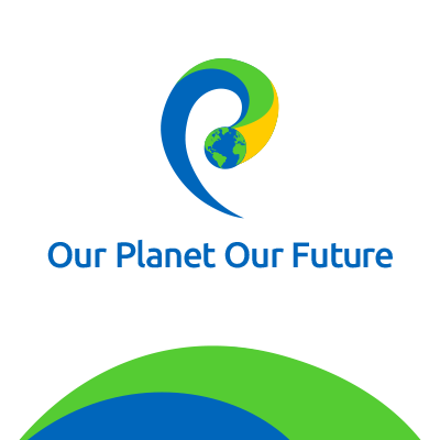Logo with a stylized globe and leaf design above the text 'Our Planet Our Future.'