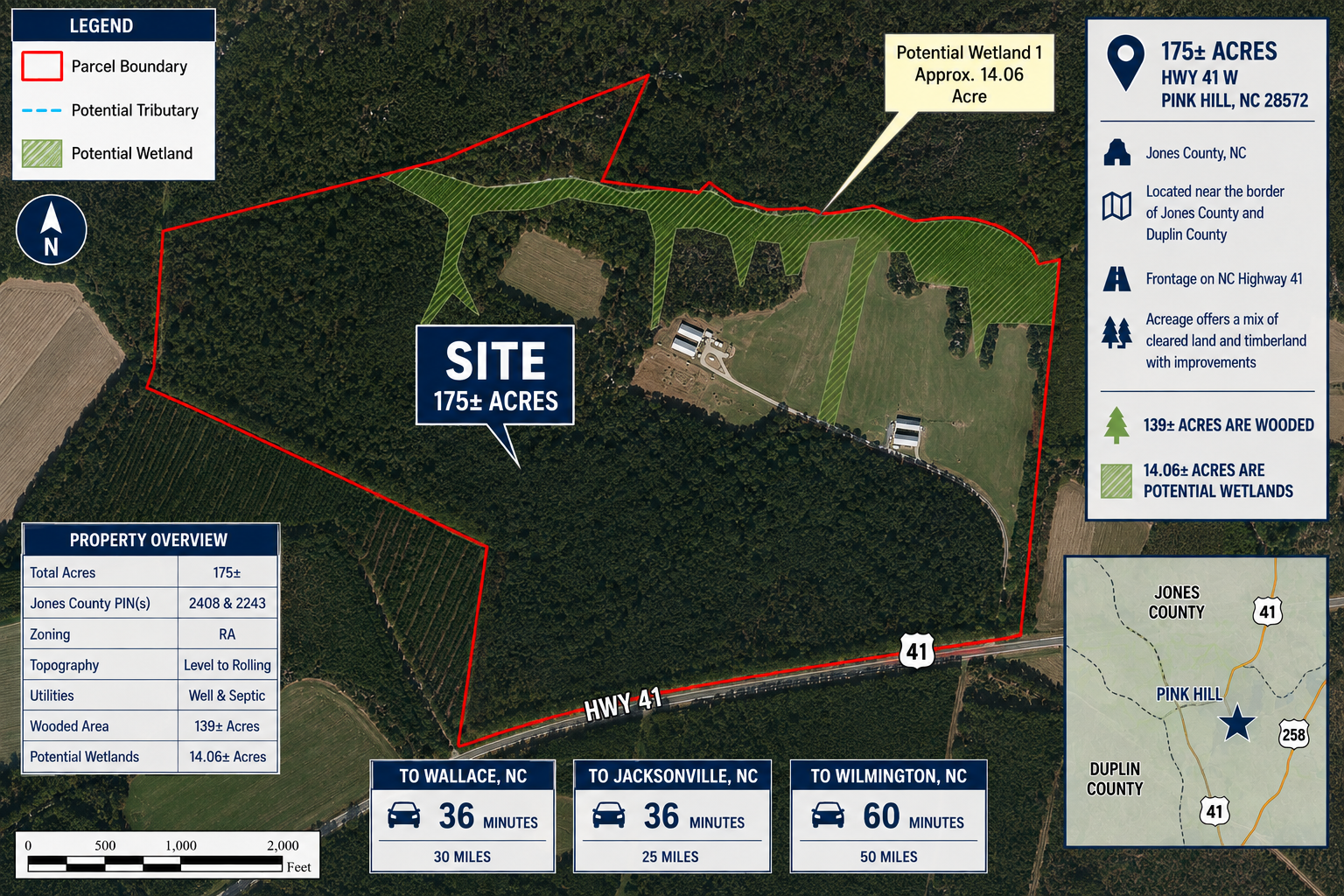 175 Acre +/- Land For Sale, Pink Hill Nc