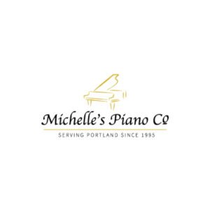Logo of Michelle's Piano Co featuring a gold piano sketch and text indicating it serves Portland since 1995.