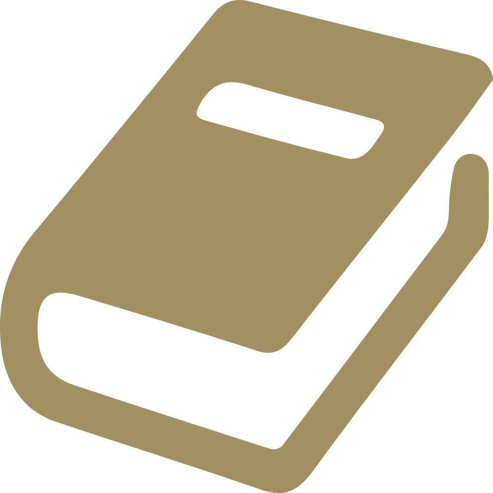 A simplified, stylized illustration of a closed book with a rectangular label on the cover.