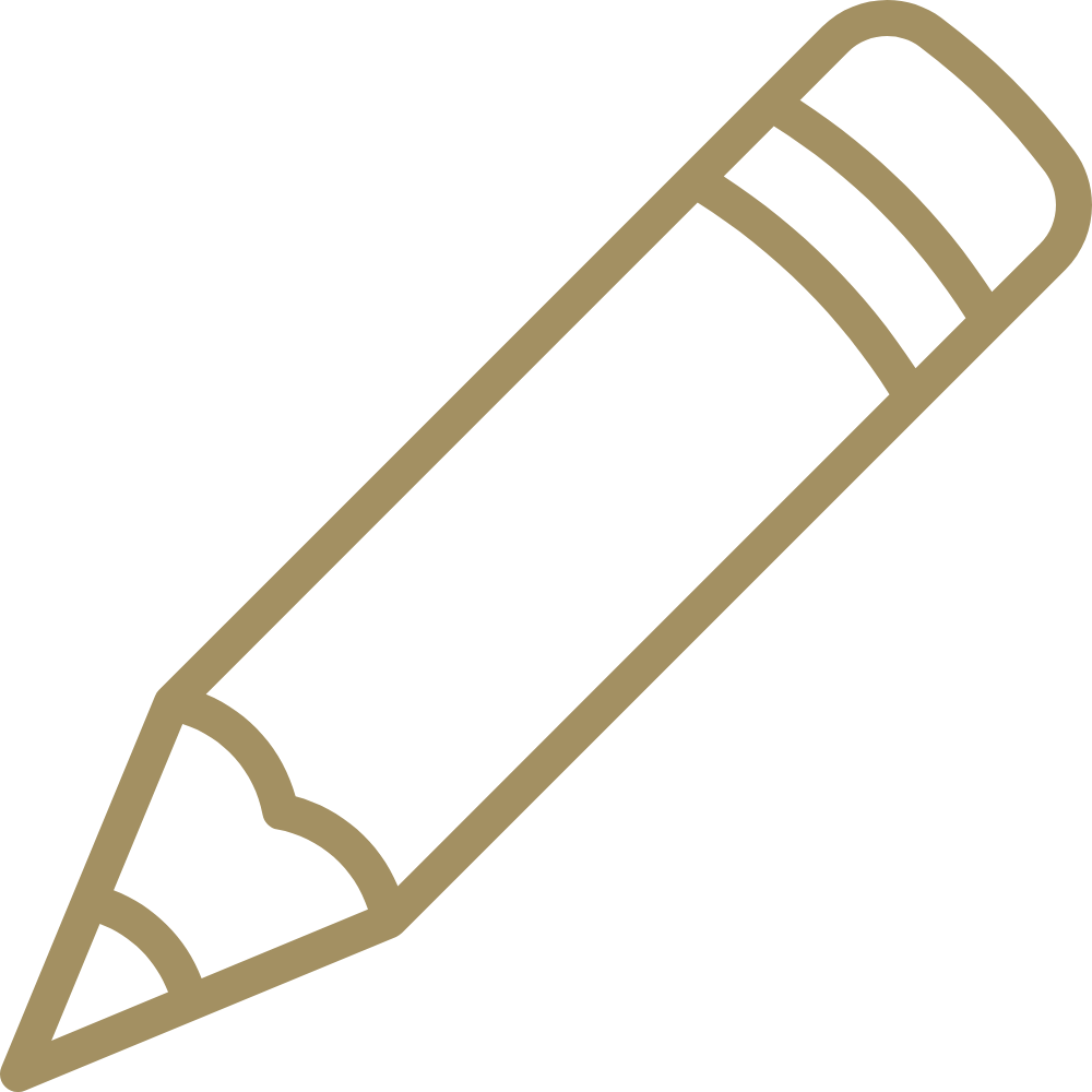 Line drawing of a yellow pencil with a sharp tip and an eraser on the end.