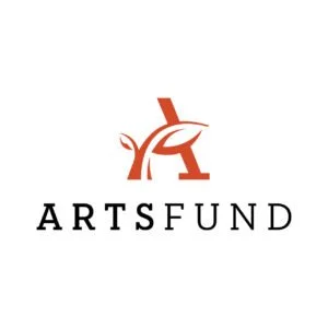 Logo of Arts Fund with an abstract brown and orange design resembling a stylized artist's palette and brush above the word artsfund.