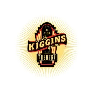 Kiggins Theatre logo with vintage design and text 'Kiggins Theatre Est. 1936' on a white background.