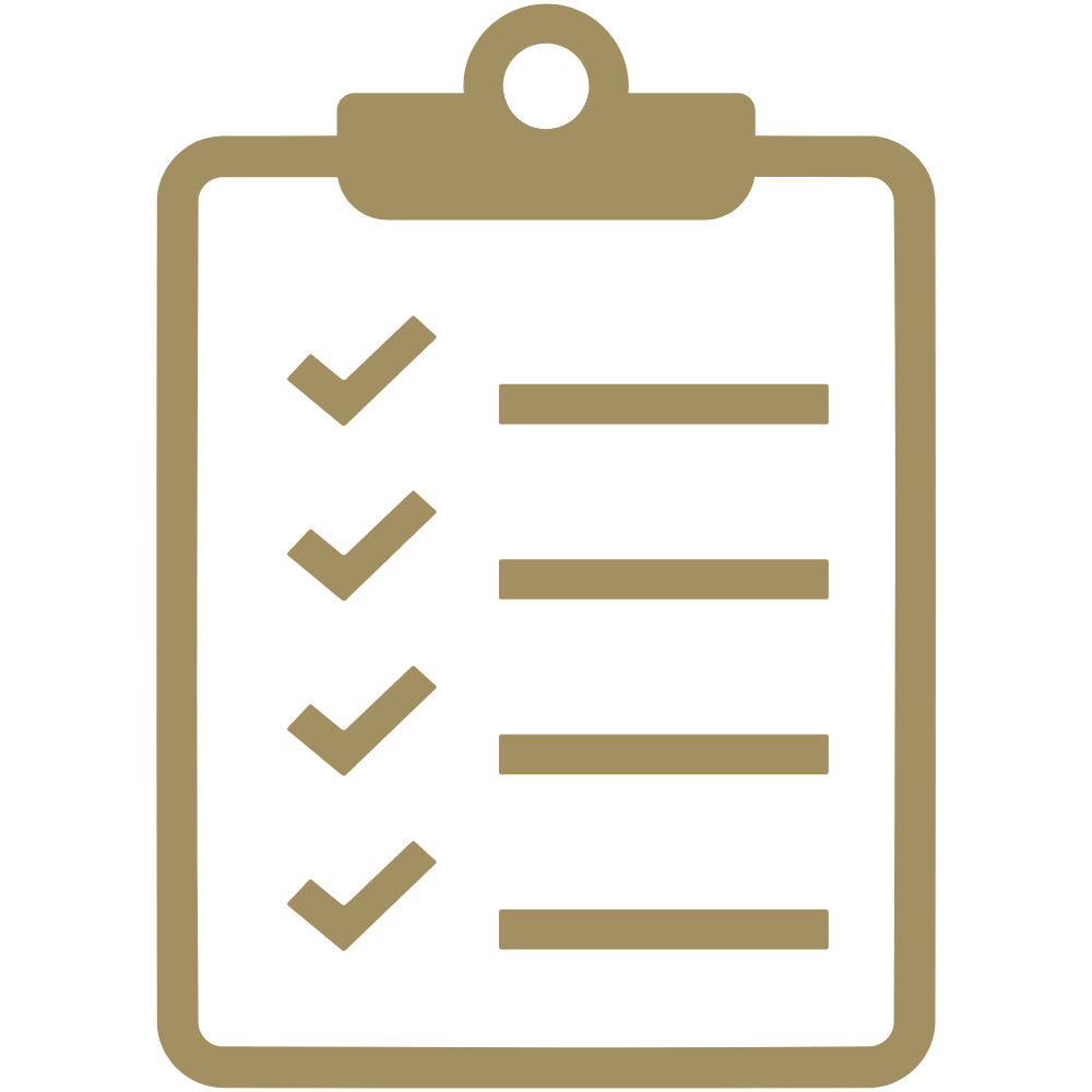 Icon of a clipboard with three checkmarks and three lines.