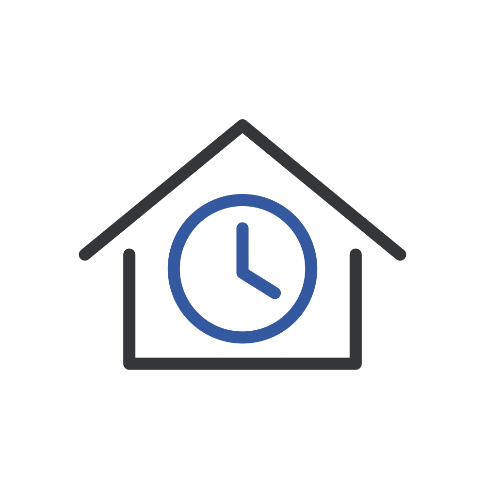 House outline with a clock symbol inside.