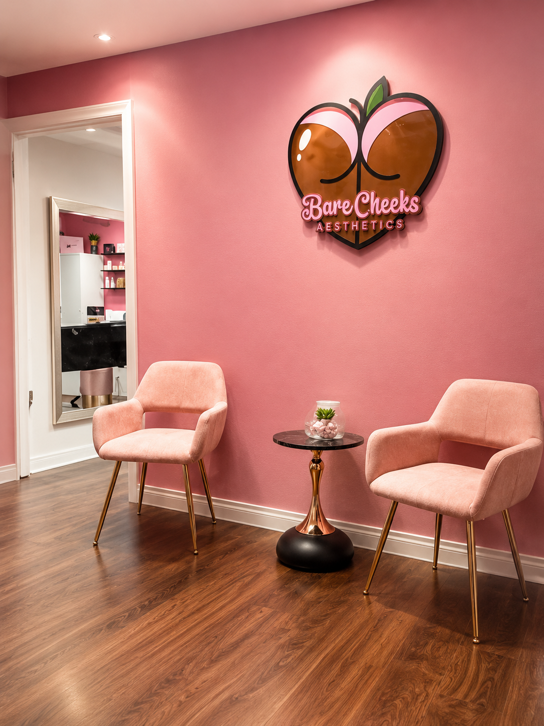 Waiting room at Bare Cheeks Aesthetics wax center in Tampa FL