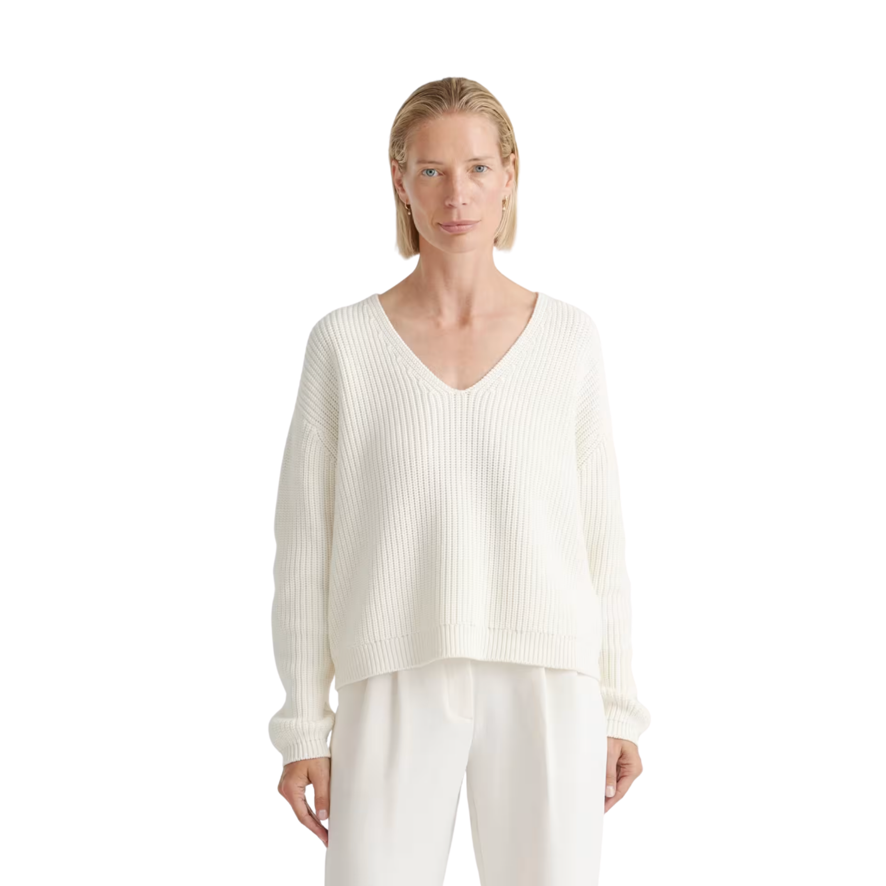 Cotton Fisherman V-Neck Sweater